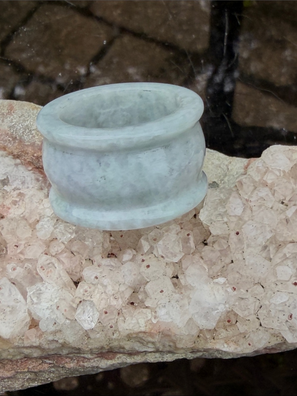 Polished Light Green Jade Wide Band Ring, Size 9
